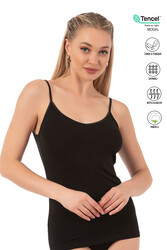 Özkan 20586 Kadın Pamuklu Modal Esnek Rahat Saten Biyeli İnce Askılı Atlet - Thumbnail