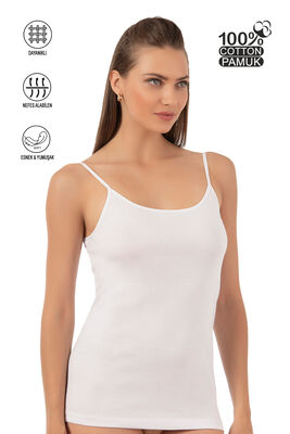 Özkan Underwear - Özkan 0107 Kadın %100 Pamuklu Ribana Esnek Rahat İp Askılı Örme Atlet