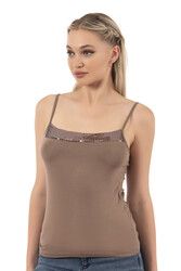 Özkan 2102 Kadın Viskon Kumaş Esnek Rahat İp Askılı Yakası Pul Detaylı Atlet - Thumbnail