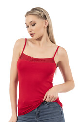 Özkan 2102 Kadın Viskon Kumaş Esnek Rahat İp Askılı Yakası Pul Detaylı Atlet - Thumbnail