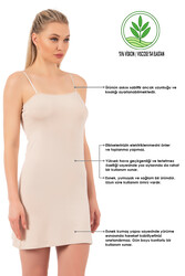 Özkan 7126 Kadın Viskon Kumaş Rahat Esnek Yumuşak Ayarlanabilir Askılı Kısa Diz Üstü Kombinezon Jüpon Astar - Thumbnail