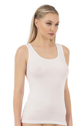 Özkan 20587 Kadın Pamuklu Modal Rahat Esnek U Yaka Saten Biyeli Kalın Askılı Atlet - Thumbnail