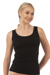 Özkan 20587 Kadın Pamuklu Modal Rahat Esnek U Yaka Saten Biyeli Kalın Askılı Atlet - Thumbnail