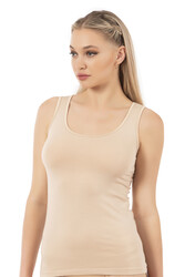 Özkan 20587 Kadın Pamuklu Modal Rahat Esnek U Yaka Saten Biyeli Kalın Askılı Atlet - Thumbnail