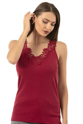 Özkan 2001 Kadın Pamuklu Ribana Dantelli Güpürlü Manolya Atlet - Thumbnail