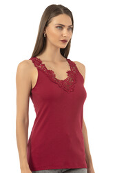 Özkan 2001 Kadın Pamuklu Ribana Dantelli Güpürlü Manolya Atlet - Thumbnail