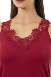 Özkan 2001 Kadın Pamuklu Ribana Dantelli Güpürlü Manolya Atlet - Thumbnail