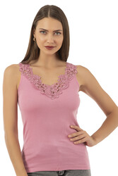 Özkan 2001 Kadın Pamuklu Ribana Dantelli Güpürlü Manolya Atlet - Thumbnail