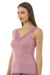 Özkan 2001 Kadın Pamuklu Ribana Dantelli Güpürlü Manolya Atlet - Thumbnail