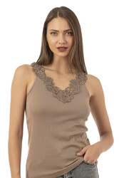 Özkan 2001 Kadın Pamuklu Ribana Dantelli Güpürlü Manolya Atlet - Thumbnail