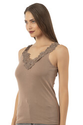 Özkan 2001 Kadın Pamuklu Ribana Dantelli Güpürlü Manolya Atlet - Thumbnail