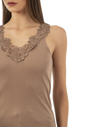 Özkan 2001 Kadın Pamuklu Ribana Dantelli Güpürlü Manolya Atlet - Thumbnail