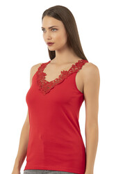 Özkan 2001 Kadın Pamuklu Ribana Dantelli Güpürlü Manolya Atlet - Thumbnail