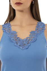 Özkan 2001 Kadın Pamuklu Ribana Dantelli Güpürlü Manolya Atlet - Thumbnail