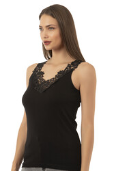 Özkan 2001 Kadın Pamuklu Ribana Dantelli Güpürlü Manolya Atlet - Thumbnail