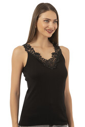 Özkan 2001 Kadın Pamuklu Ribana Dantelli Güpürlü Manolya Atlet - Thumbnail