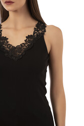 Özkan 2001 Kadın Pamuklu Ribana Dantelli Güpürlü Manolya Atlet - Thumbnail