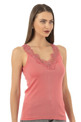 Özkan 2001 Kadın Pamuklu Ribana Dantelli Güpürlü Manolya Atlet - Thumbnail