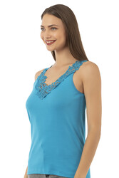 Özkan 2001 Kadın Pamuklu Ribana Dantelli Güpürlü Manolya Atlet - Thumbnail