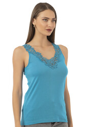 Özkan 2001 Kadın Pamuklu Ribana Dantelli Güpürlü Manolya Atlet - Thumbnail