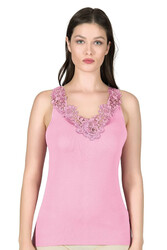 Özkan 2001 Kadın Pamuklu Ribana Dantelli Güpürlü Manolya Atlet - Thumbnail