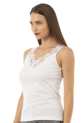 Özkan 2001 Kadın Pamuklu Ribana Dantelli Güpürlü Manolya Atlet - Thumbnail