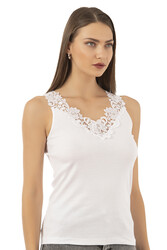 Özkan 2001 Kadın Pamuklu Ribana Dantelli Güpürlü Manolya Atlet - Thumbnail