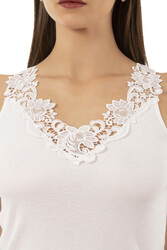 Özkan 2001 Kadın Pamuklu Ribana Dantelli Güpürlü Manolya Atlet - Thumbnail