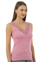 Özkan 2001 Kadın Pamuklu Ribana Dantelli Güpürlü Manolya Atlet - Thumbnail