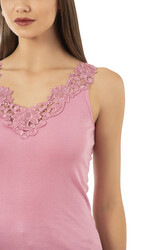 Özkan 2001 Kadın Pamuklu Ribana Dantelli Güpürlü Manolya Atlet - Thumbnail