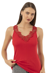 Özkan 2001 Kadın Pamuklu Ribana Dantelli Güpürlü Manolya Atlet - Thumbnail