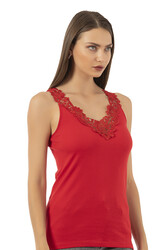 Özkan 2001 Kadın Pamuklu Ribana Dantelli Güpürlü Manolya Atlet - Thumbnail