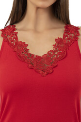 Özkan 2001 Kadın Pamuklu Ribana Dantelli Güpürlü Manolya Atlet - Thumbnail