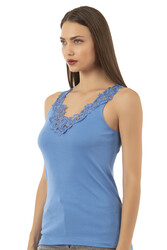 Özkan 2001 Kadın Pamuklu Ribana Dantelli Güpürlü Manolya Atlet - Thumbnail