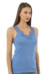 Özkan 2001 Kadın Pamuklu Ribana Dantelli Güpürlü Manolya Atlet - Thumbnail