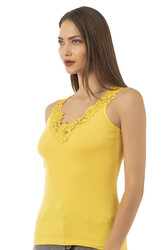 Özkan 2001 Kadın Pamuklu Ribana Dantelli Güpürlü Manolya Atlet - Thumbnail