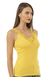 Özkan 2001 Kadın Pamuklu Ribana Dantelli Güpürlü Manolya Atlet - Thumbnail