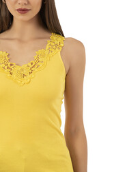 Özkan 2001 Kadın Pamuklu Ribana Dantelli Güpürlü Manolya Atlet - Thumbnail