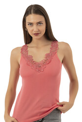 Özkan 2001 Kadın Pamuklu Ribana Dantelli Güpürlü Manolya Atlet - Thumbnail