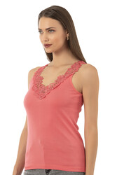 Özkan 2001 Kadın Pamuklu Ribana Dantelli Güpürlü Manolya Atlet - Thumbnail