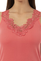 Özkan 2001 Kadın Pamuklu Ribana Dantelli Güpürlü Manolya Atlet - Thumbnail