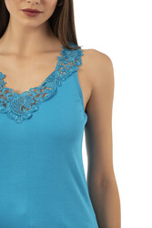 Özkan 2001 Kadın Pamuklu Ribana Dantelli Güpürlü Manolya Atlet - Thumbnail