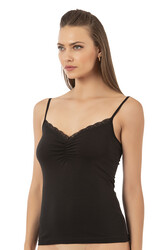 Özkan 3167 Önü Büzgülü Dantelli Likralı Pamuklu İp Askılı Kadın Penye Atlet - Thumbnail