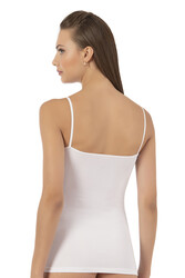 Özkan 3167 Kadın %95 Pamuklu Önü Büzgülü Dantelli İp Askılı Penye Atlet - Thumbnail