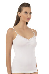 Özkan 3167 Kadın %95 Pamuklu Önü Büzgülü Dantelli İp Askılı Penye Atlet - Thumbnail