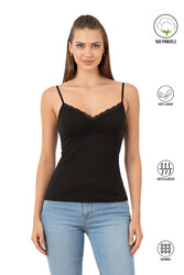 Özkan 3167 Kadın %95 Pamuklu Önü Büzgülü Dantelli İp Askılı Penye Atlet - Thumbnail