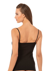 Özkan 3167 Kadın %95 Pamuklu Önü Büzgülü Dantelli İp Askılı Penye Atlet - Thumbnail