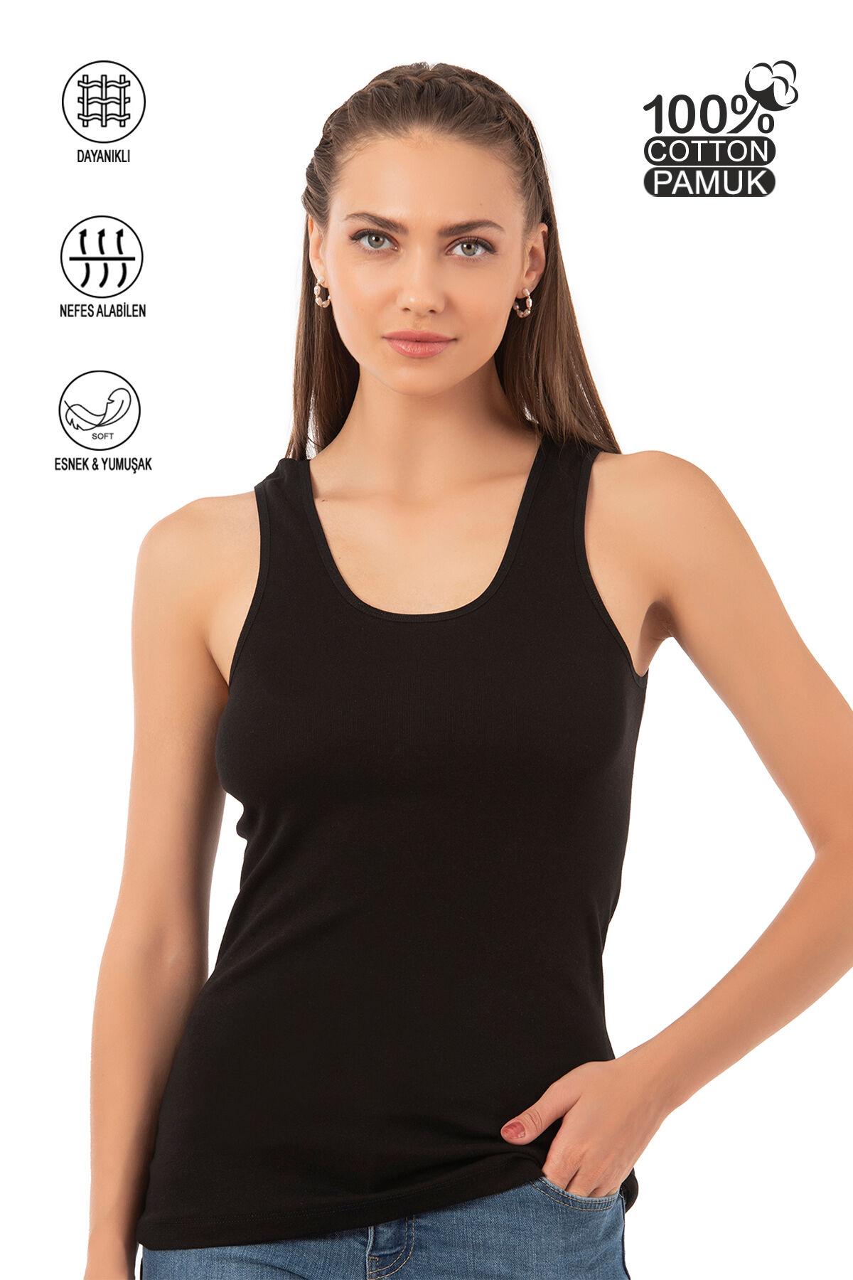 Özkan 0111 Kadın %100 Pamuklu Ribana Esnek Rahat Biyeli Kalın Askılı Örme Atlet