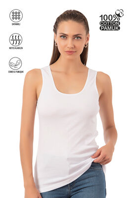 Özkan Underwear - Özkan 0111 Kadın %100 Pamuklu Ribana Esnek Rahat Biyeli Kalın Askılı Örme Atlet