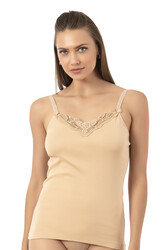 Özkan 0110 Kadın Ribana %100 Pamuklu Güpürlü Esnek Rahat İnce Askılı Atlet - Thumbnail